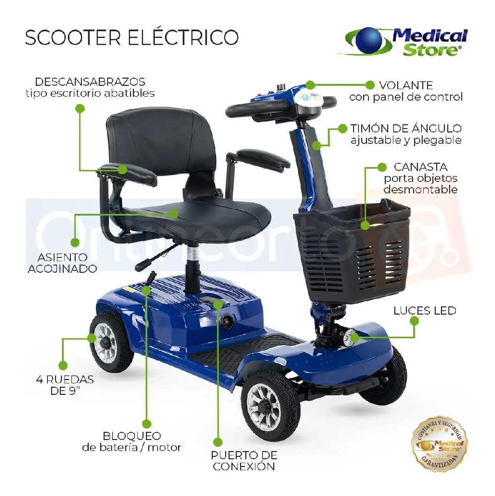 Silla De Ruedas Scooter Eléctrico 4 Ruedas Plegable Luz Led Azul 