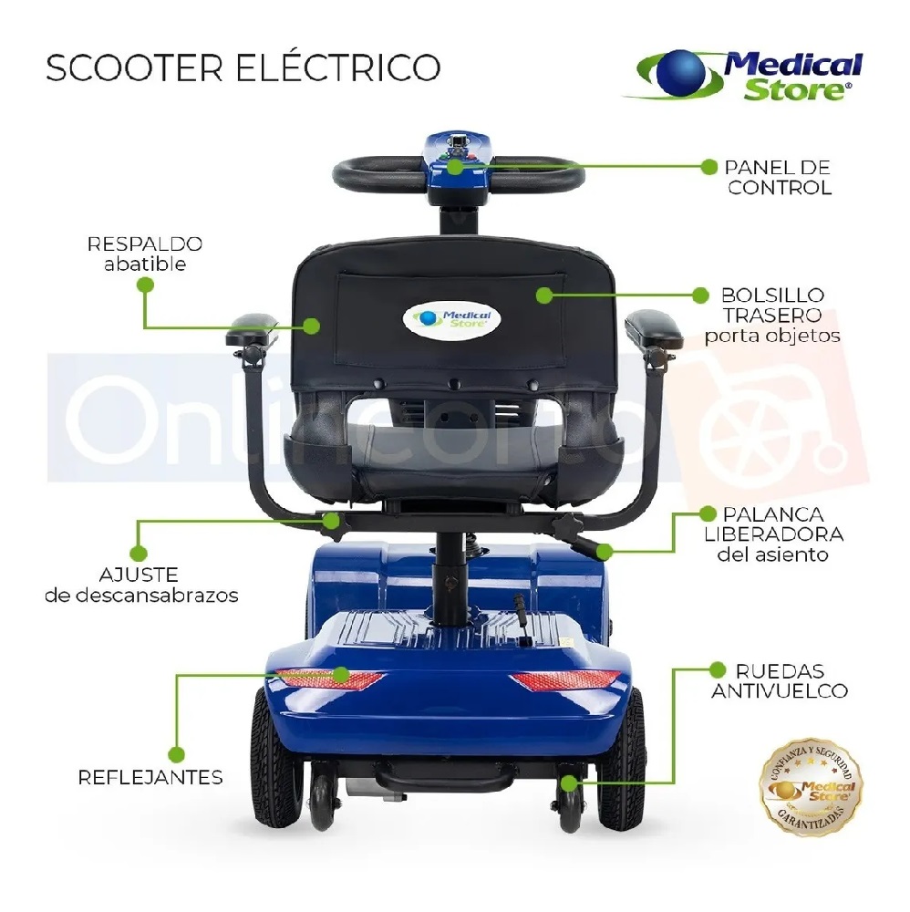 Silla De Ruedas Scooter Eléctrico 4 Ruedas Plegable Luz Led Azul 