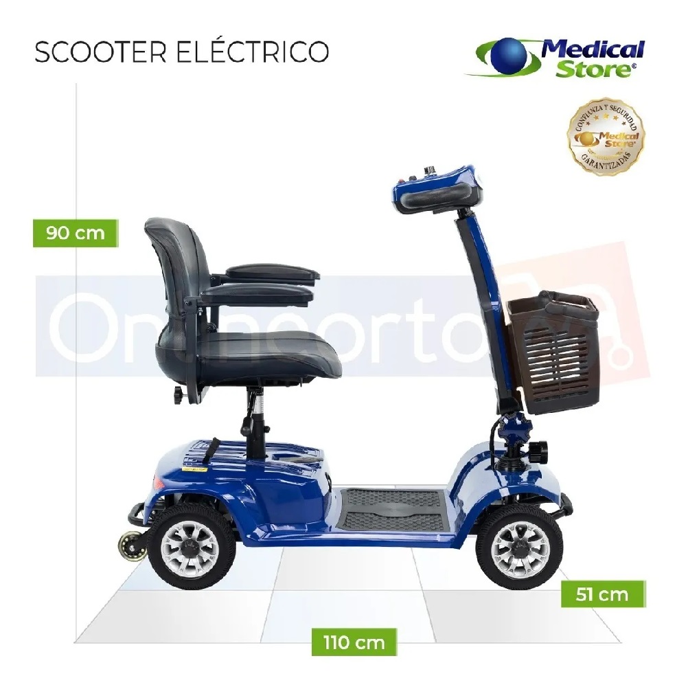 Silla De Ruedas Scooter Eléctrico 4 Ruedas Plegable Luz Led Azul 
