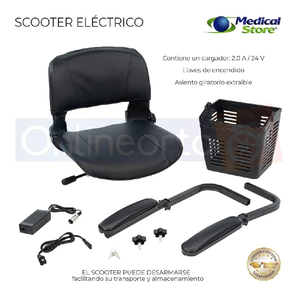 Silla De Ruedas Scooter Eléctrico 4 Ruedas Plegable Luz Led Azul 