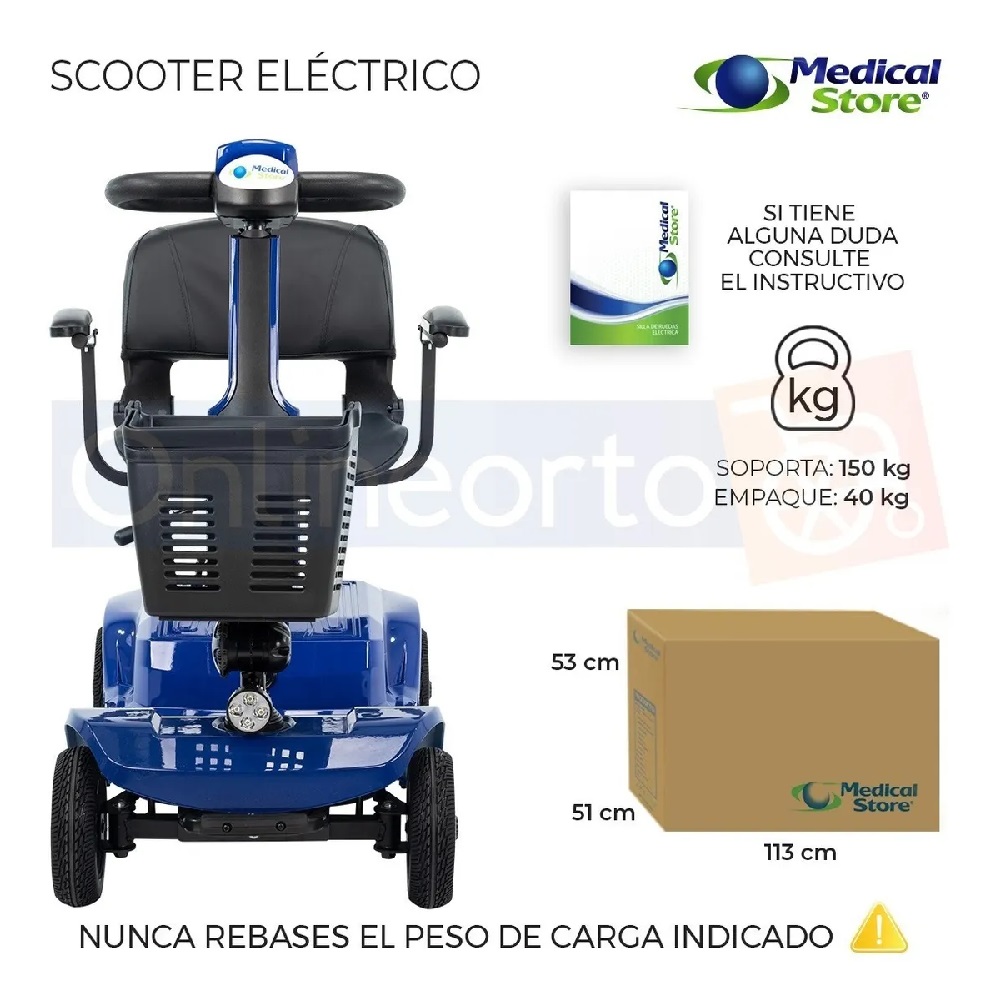 Silla De Ruedas Scooter Eléctrico 4 Ruedas Plegable Luz Led Azul 
