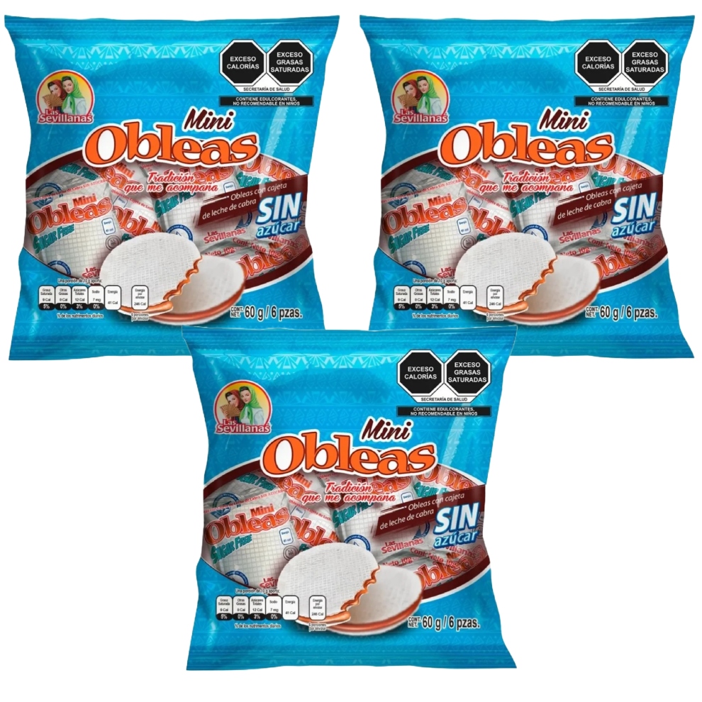 Mini Obleas sin Azúcar Las Sevillanas de Cajeta 2 bolsas 6 piezas