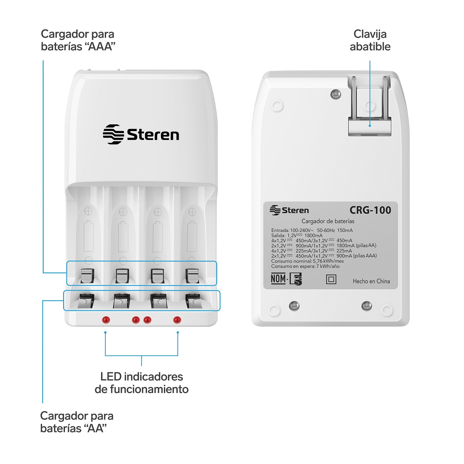 Cargador Rápido De Pilas Aa Y Aaa . Incluye 4 Pi | Crg-100 