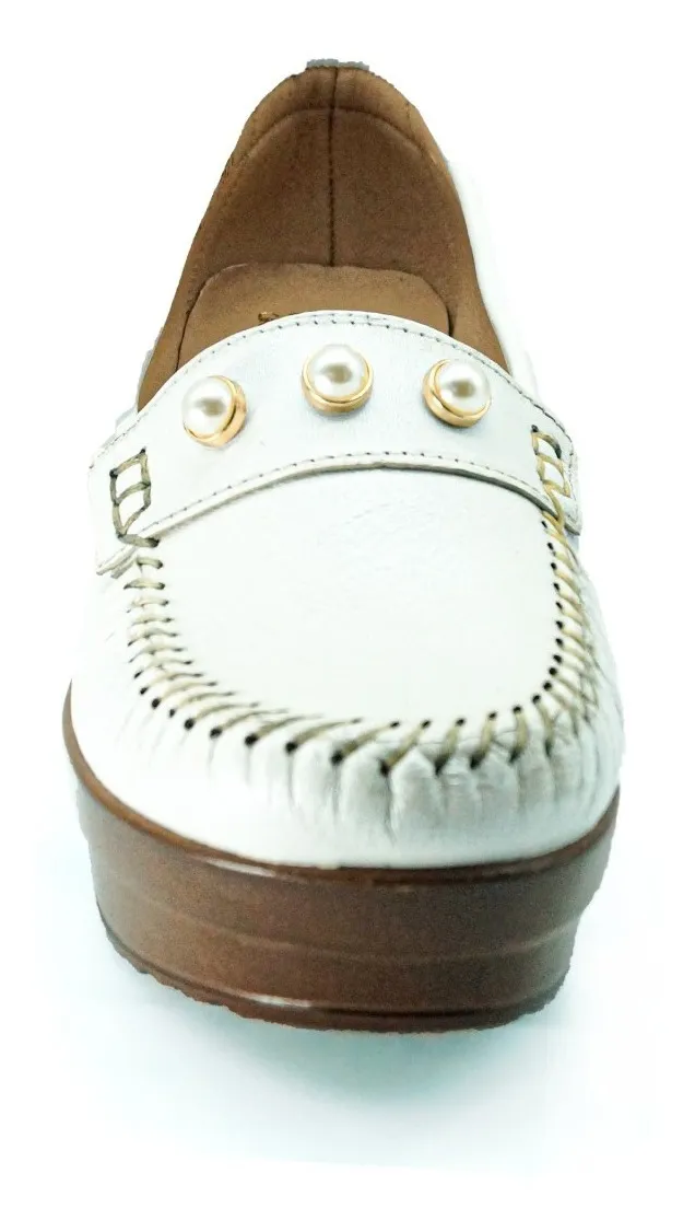 Zapato Mocasín Con Plataforma Para Dama Cómodo En Piel Perla