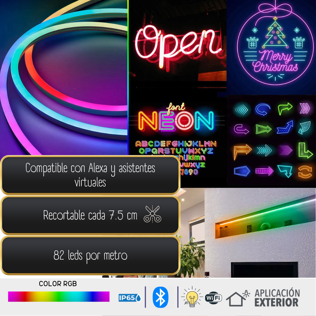 Tira Led Multicolor Neón Audio rítmico Control/App 5mts RGB + WIFI