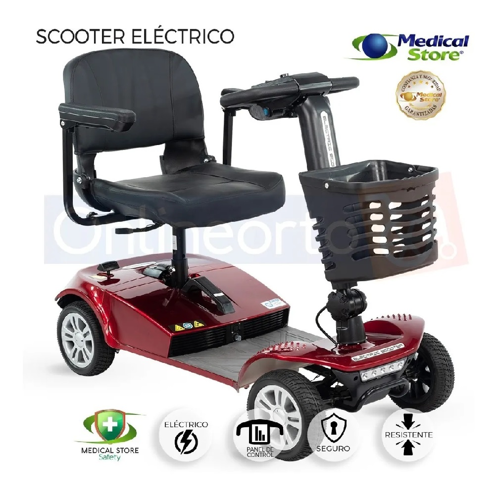 Silla De Ruedas Scooter Eléctrico Medical Store  4 Ruedas Plegable Luz Led Roja