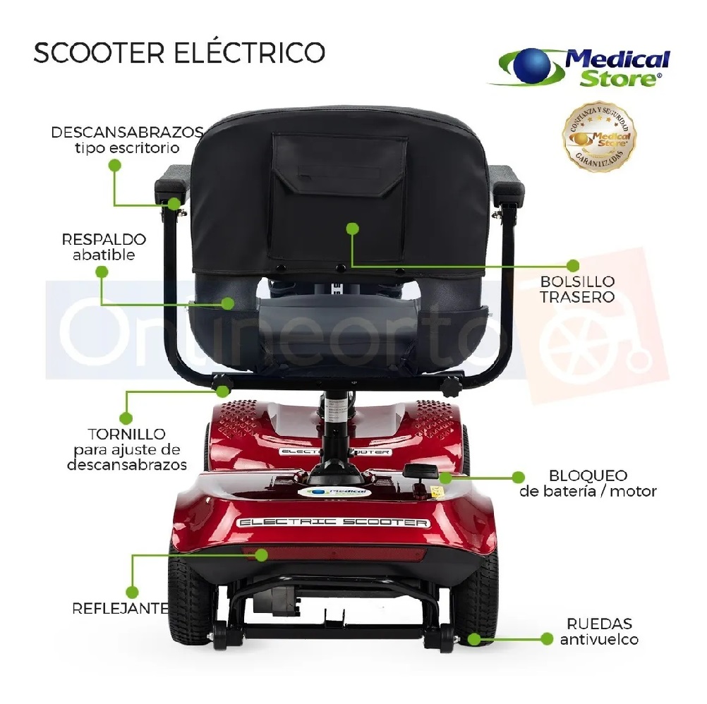 Silla De Ruedas Scooter Eléctrico Medical Store  4 Ruedas Plegable Luz Led Roja