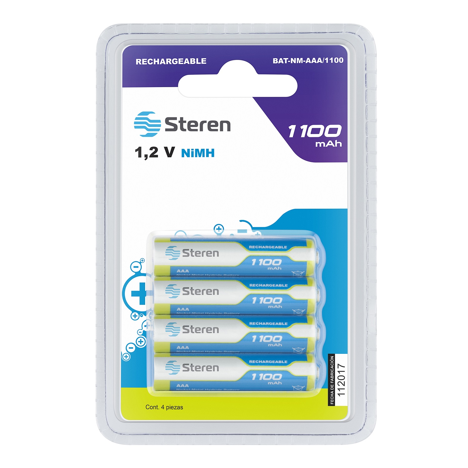 Paquete de 4 pilas recargables de alta capacidad "AAA" NiMH 1100 mAh 
