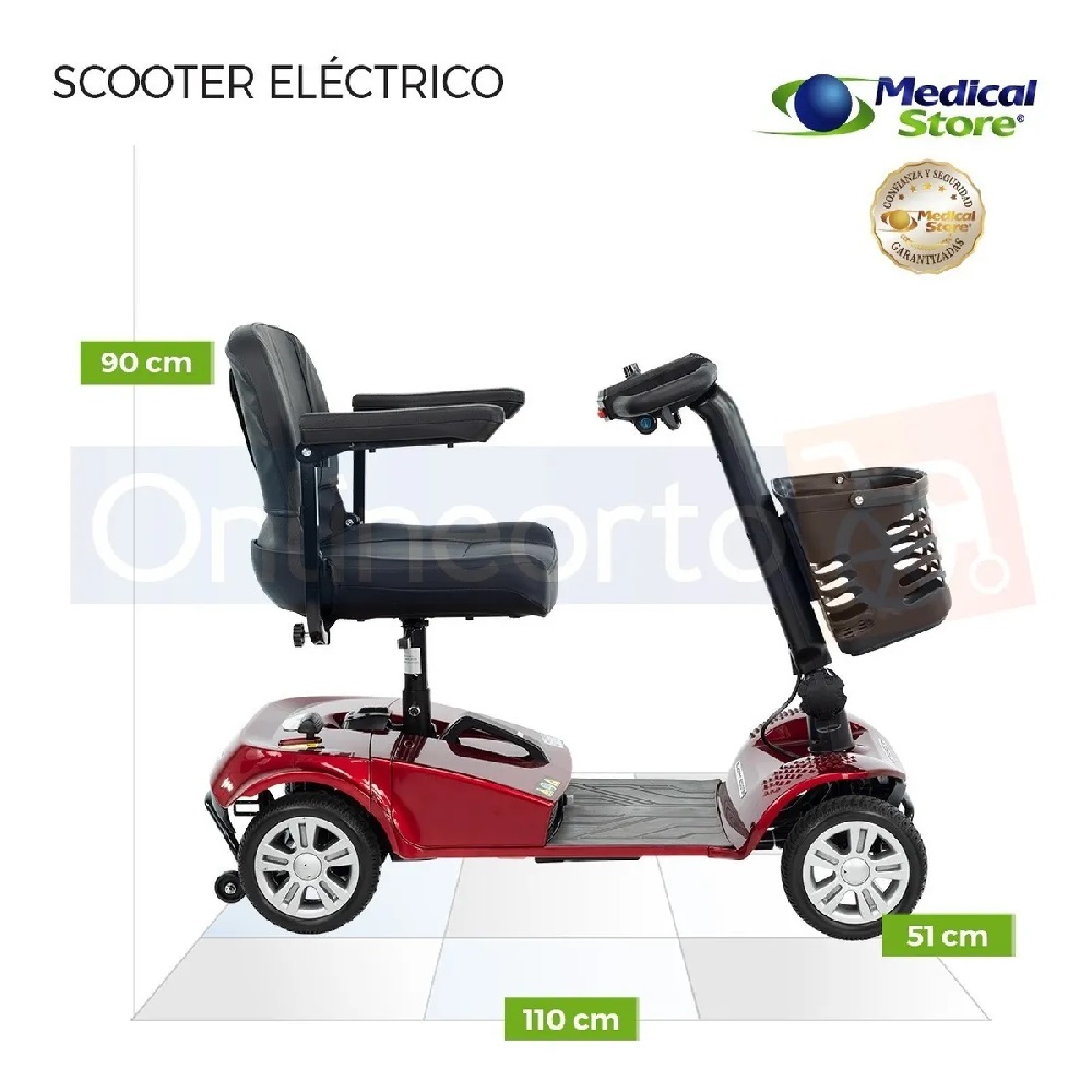 Silla De Ruedas Scooter Eléctrico Medical Store  4 Ruedas Plegable Luz Led Roja