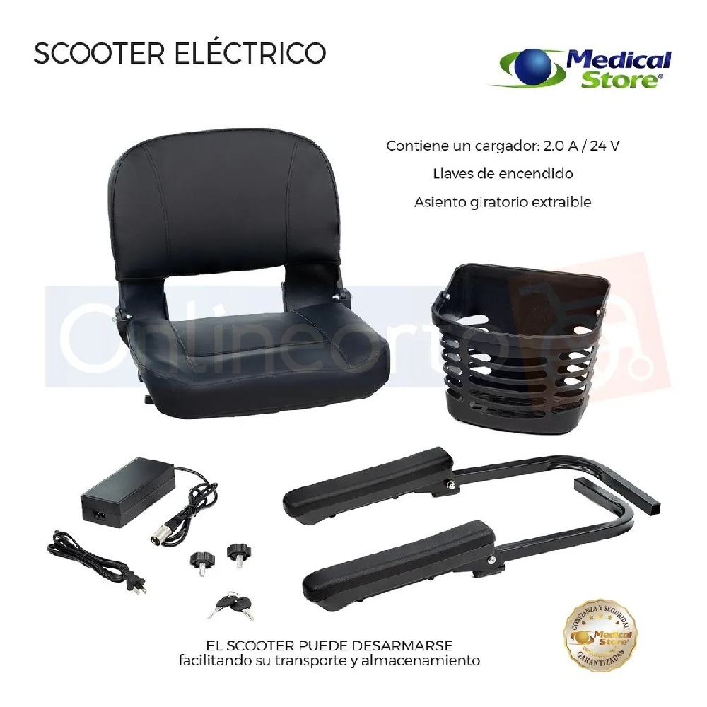 Silla De Ruedas Scooter Eléctrico Medical Store  4 Ruedas Plegable Luz Led Roja