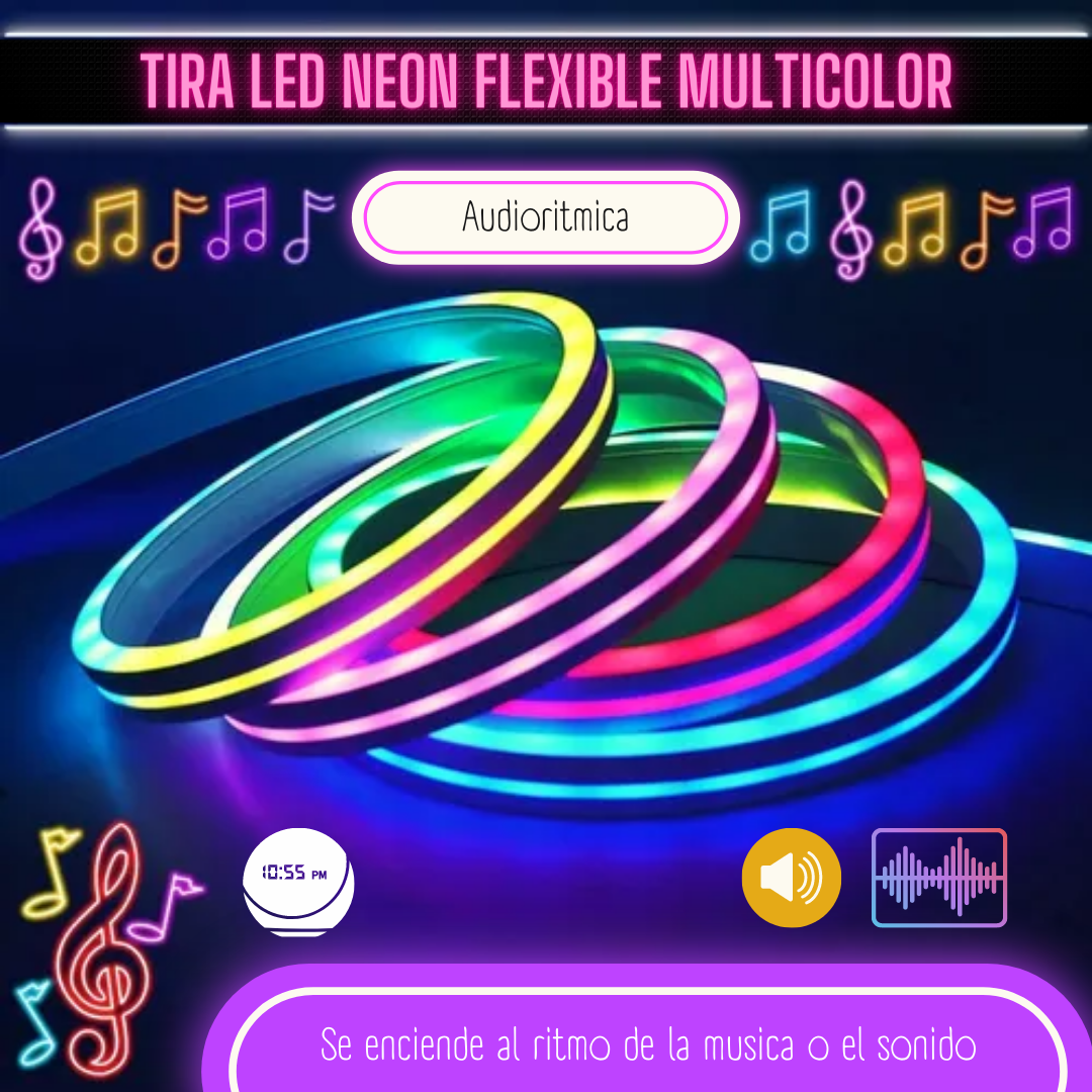 Tira Led Multicolor Neón Audio rítmico Control/App 5mts RGB + WIFI