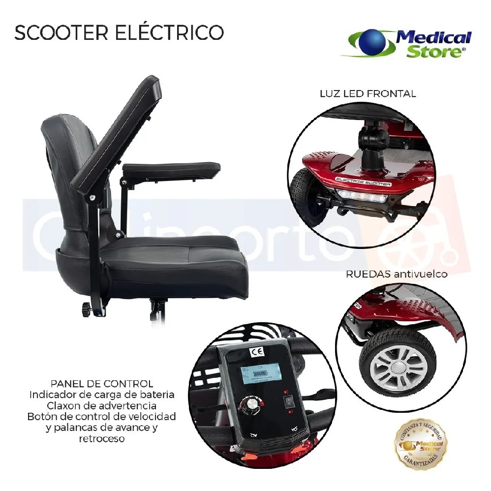 Silla De Ruedas Scooter Eléctrico Medical Store  4 Ruedas Plegable Luz Led Roja