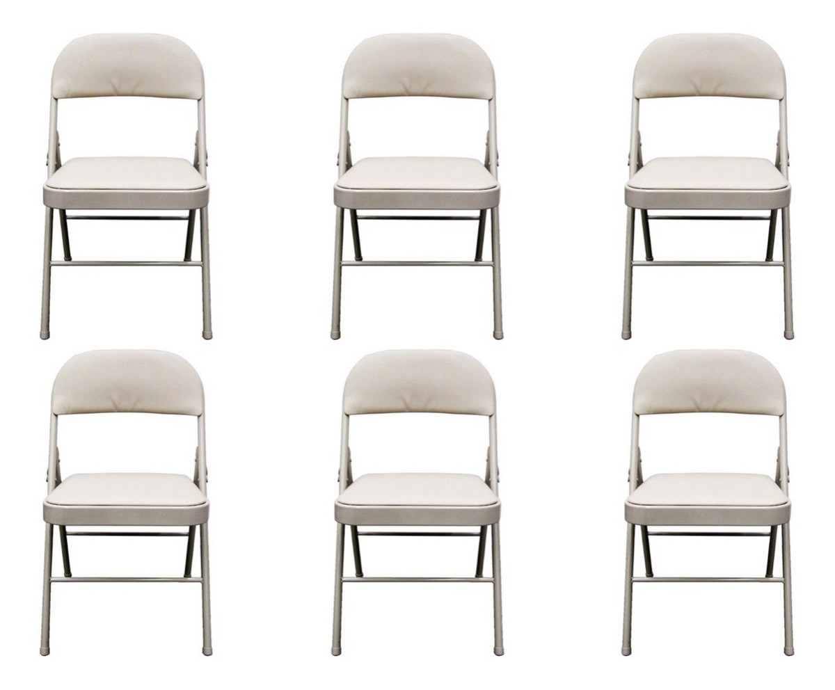 Silla Plegable Acojinada Metálica Con Vinil 6 Pzas Beige
