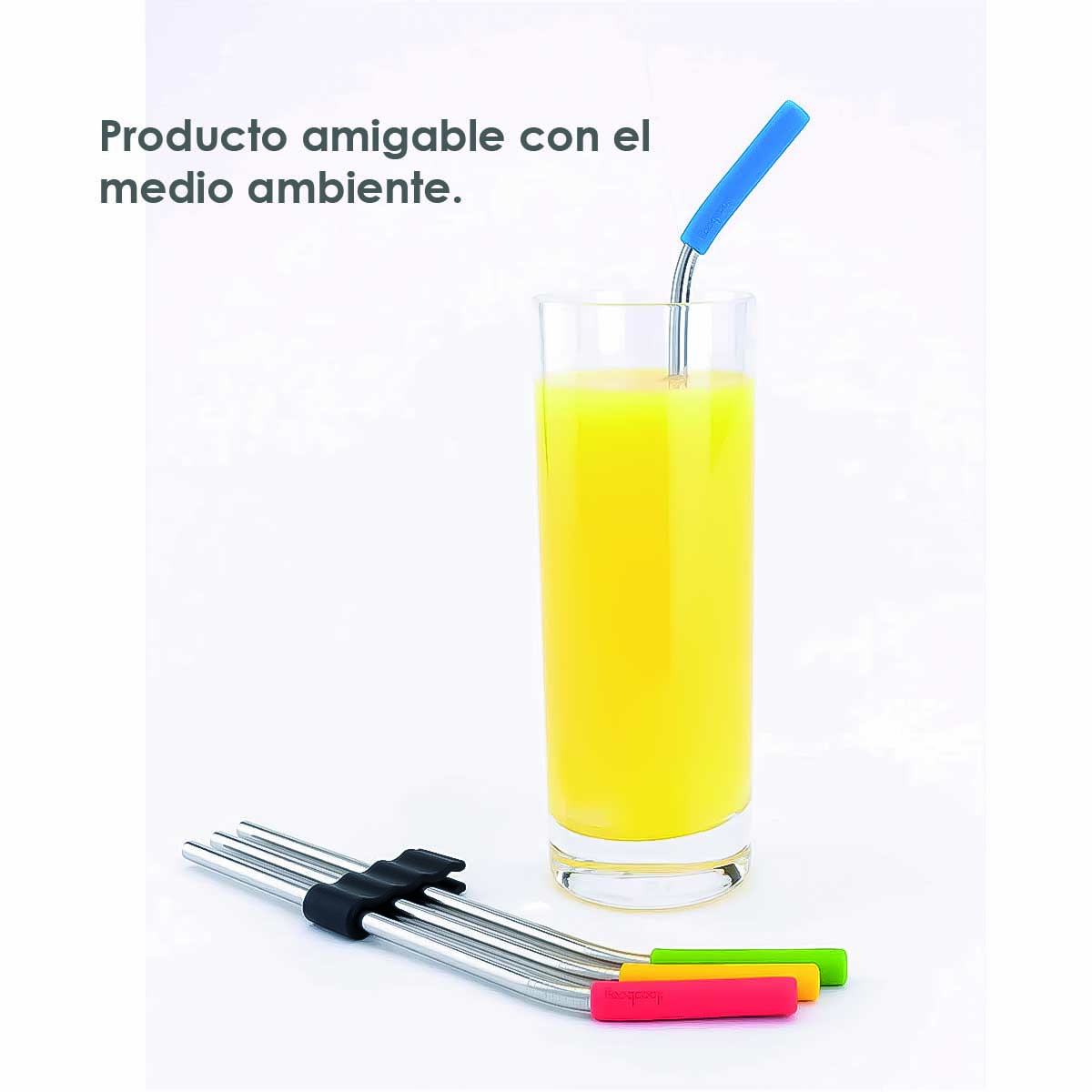 Juego de popotes Senneny 5 popotes de acero inoxidable con puntas flexibles  de silicón con codos, incluye 2 cepillos de limpieza y 1 bolsa portátil