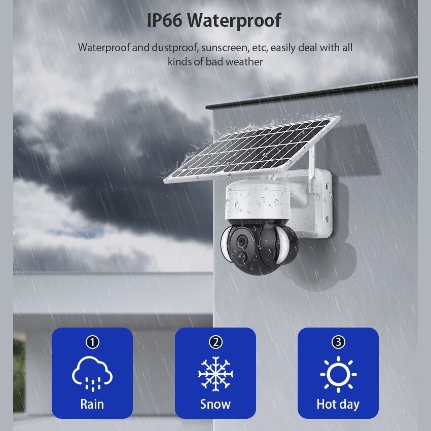 Camara de Seguridad Solar para Videovigilancia con 1080p 800 Lumen Panel Solar Microfono Vision Nocturna WiFi Sensor de Movimiento Resistente al Agua Almacena en Nube o Memoria SD / Master / IOT-CAMSOLTUYA