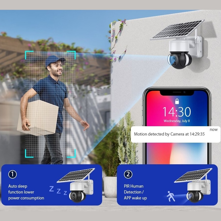 Camara de Seguridad Solar para Videovigilancia con 1080p 800 Lumen Panel Solar Microfono Vision Nocturna WiFi Sensor de Movimiento Resistente al Agua Almacena en Nube o Memoria SD / Master / IOT-CAMSOLTUYA