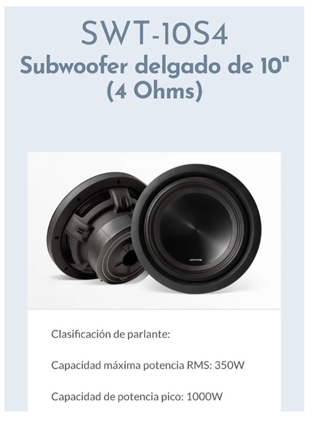 Subwoofer Alpine Swt-10s4 10 Plano Calidad Y Potencia Nuevo
