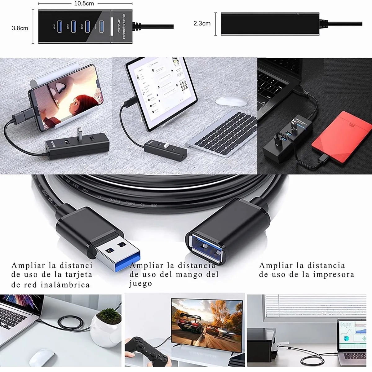 Hub Usb 3.0 4 Puertos Expansor Multi Para Laptop Pc 4 En 1