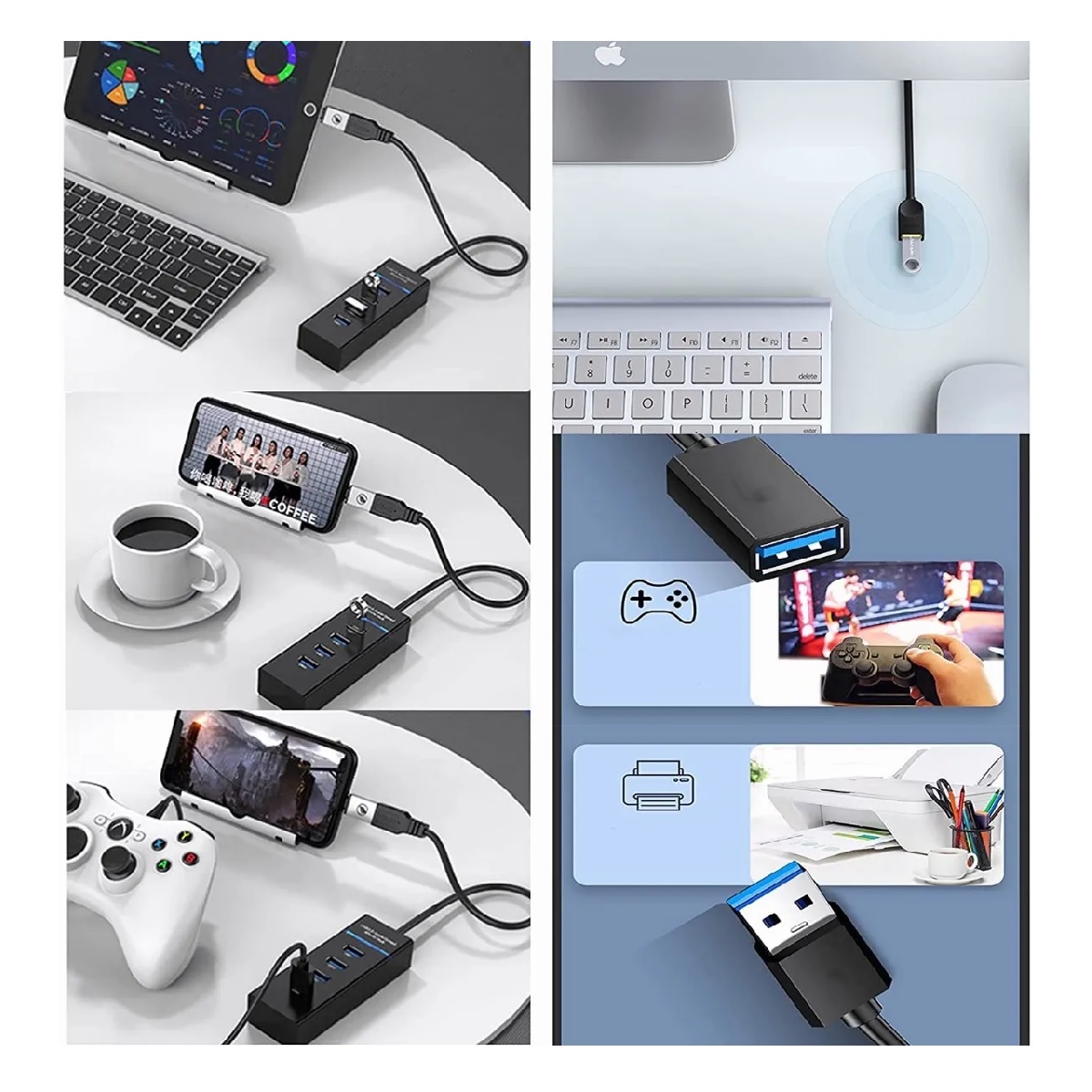 Hub Usb 3.0 4 Puertos Expansor Multi Para Laptop Pc 4 En 1