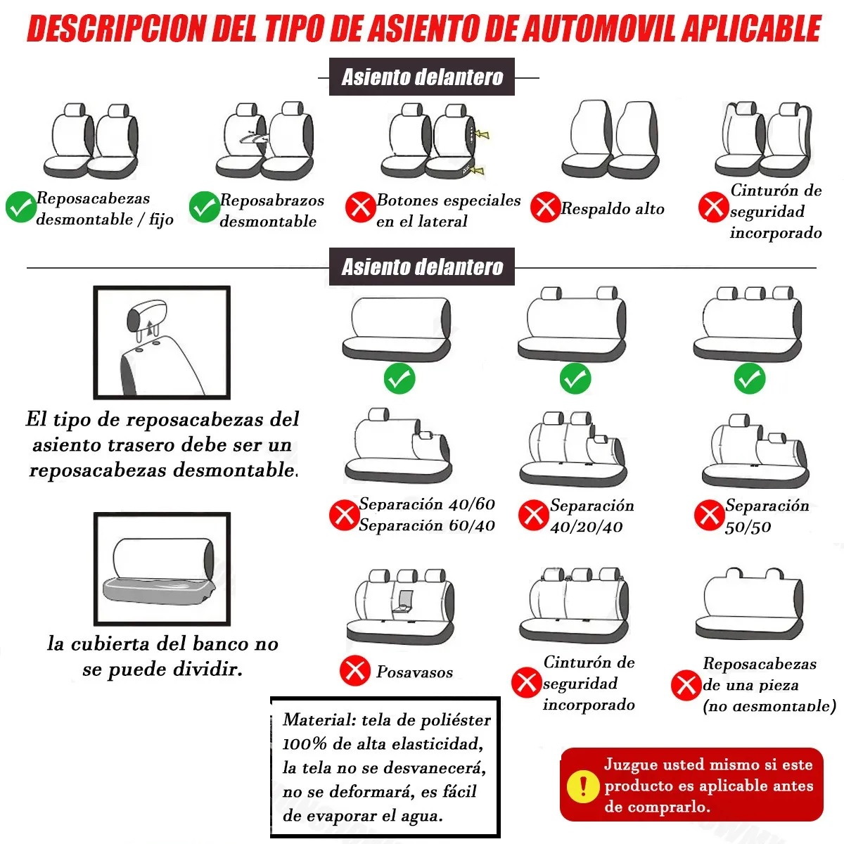 Kit 9 Piezas Funda Para Asiento De Auto, Universal Gris