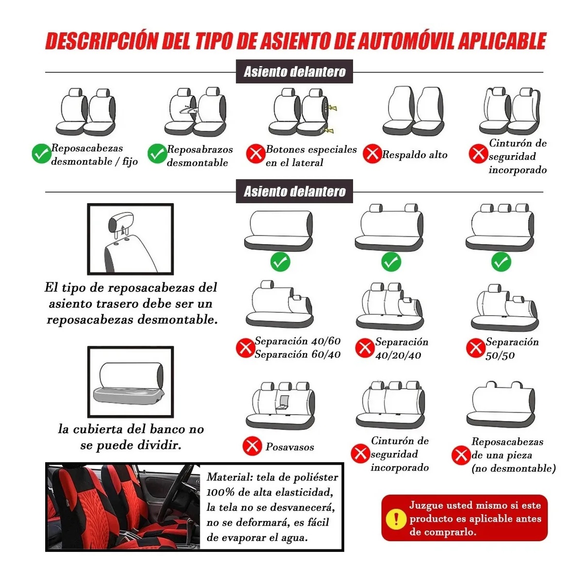 Juego Fundas Para Asientos De Auto Universal 9 Piezas Rojo