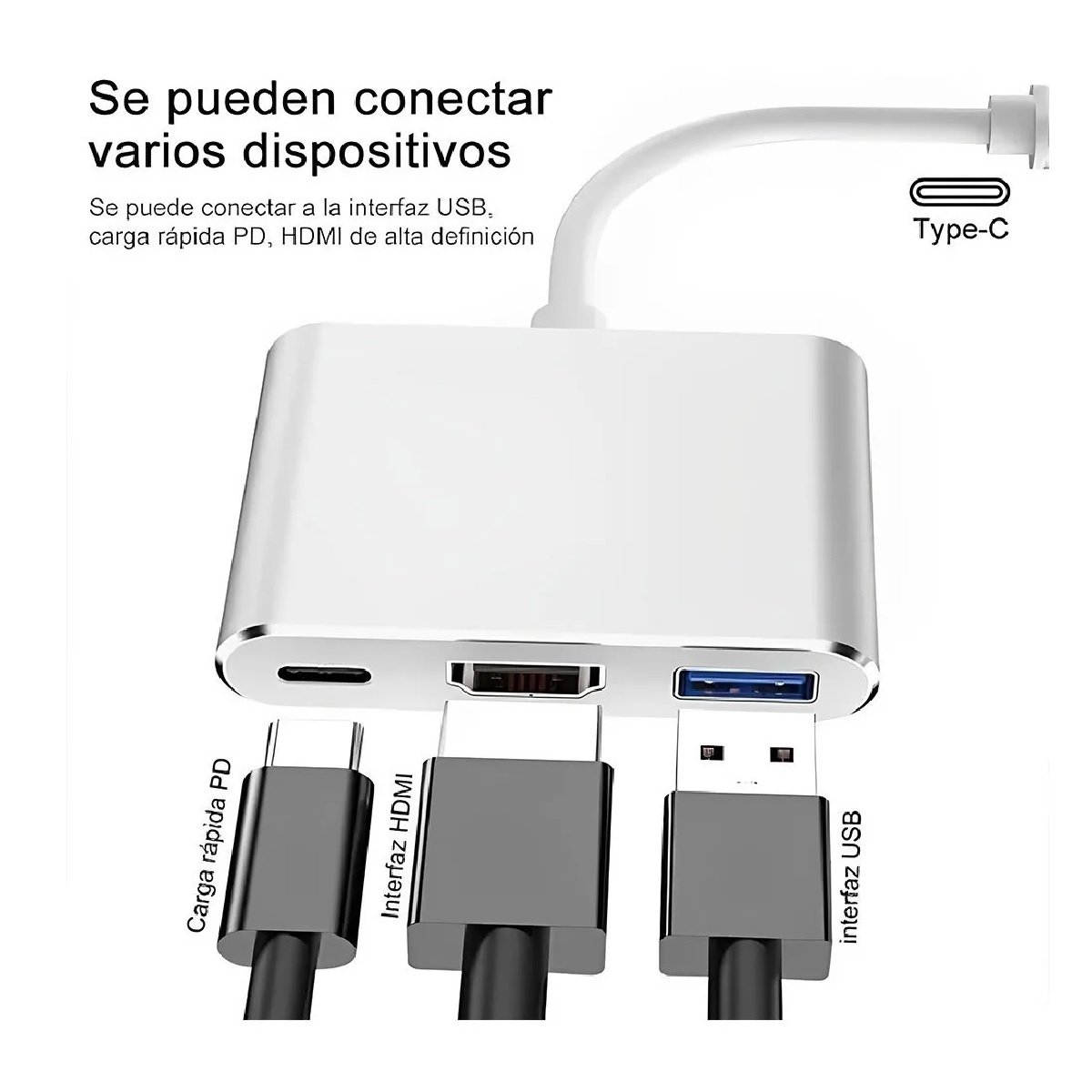 CONVERTIDOR TIPO C A HDMI,Convertidor,USB-C a HDMI, VGA, Hub, que conecta y  reproduce un type-c-equipped PC o Mac portátil con HDMI/VGA TV o