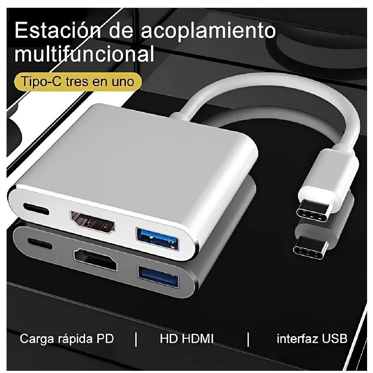 Adaptador Convertidor Hub Usb C A Hdmi 4k Usb 3.0 Y Tipo C