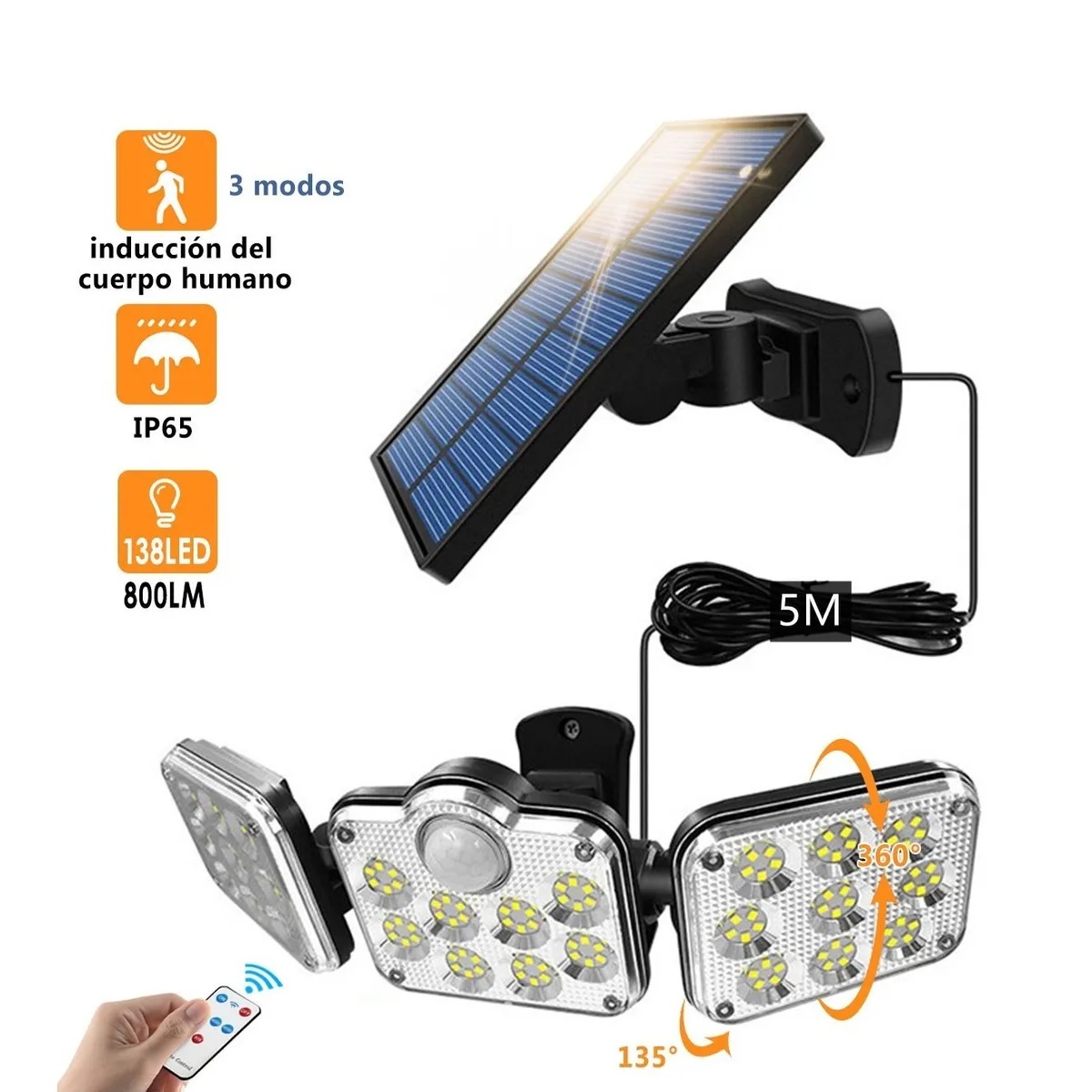 Lampara Solar Exterior Led 3 Modos Con Sensor Control