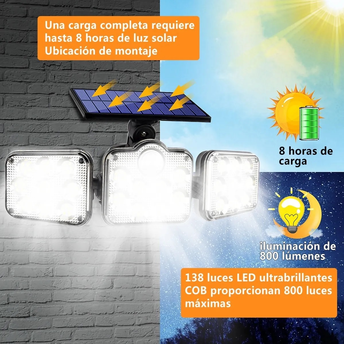 Lampara Solar Exterior Led 3 Modos Con Sensor Control