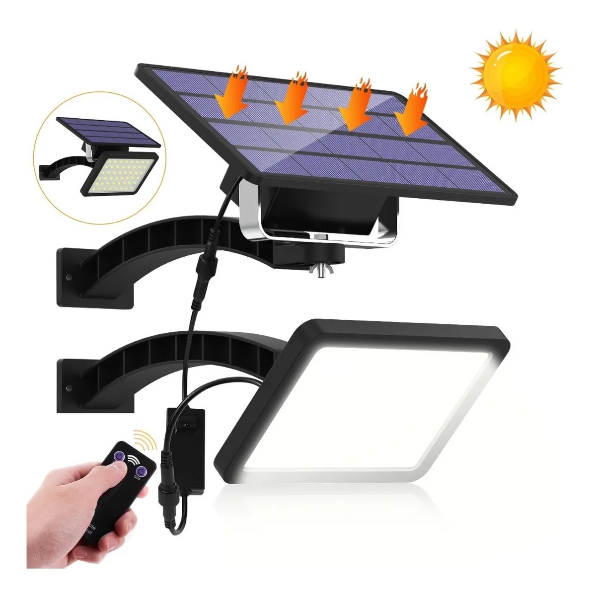 Lampara Solar 48 Leds Cable 3m Prende Automático De Noche