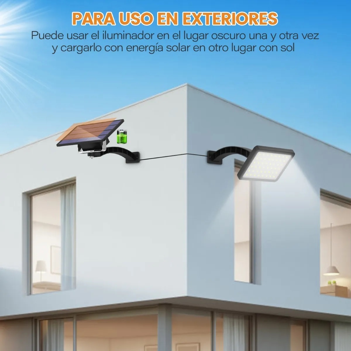 Lampara Solar 48 Leds Cable 3m Prende Automático De Noche