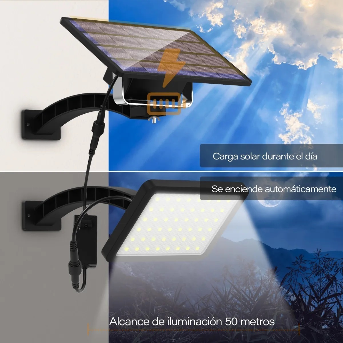 Lampara Solar 48 Leds Cable 3m Prende Automático De Noche