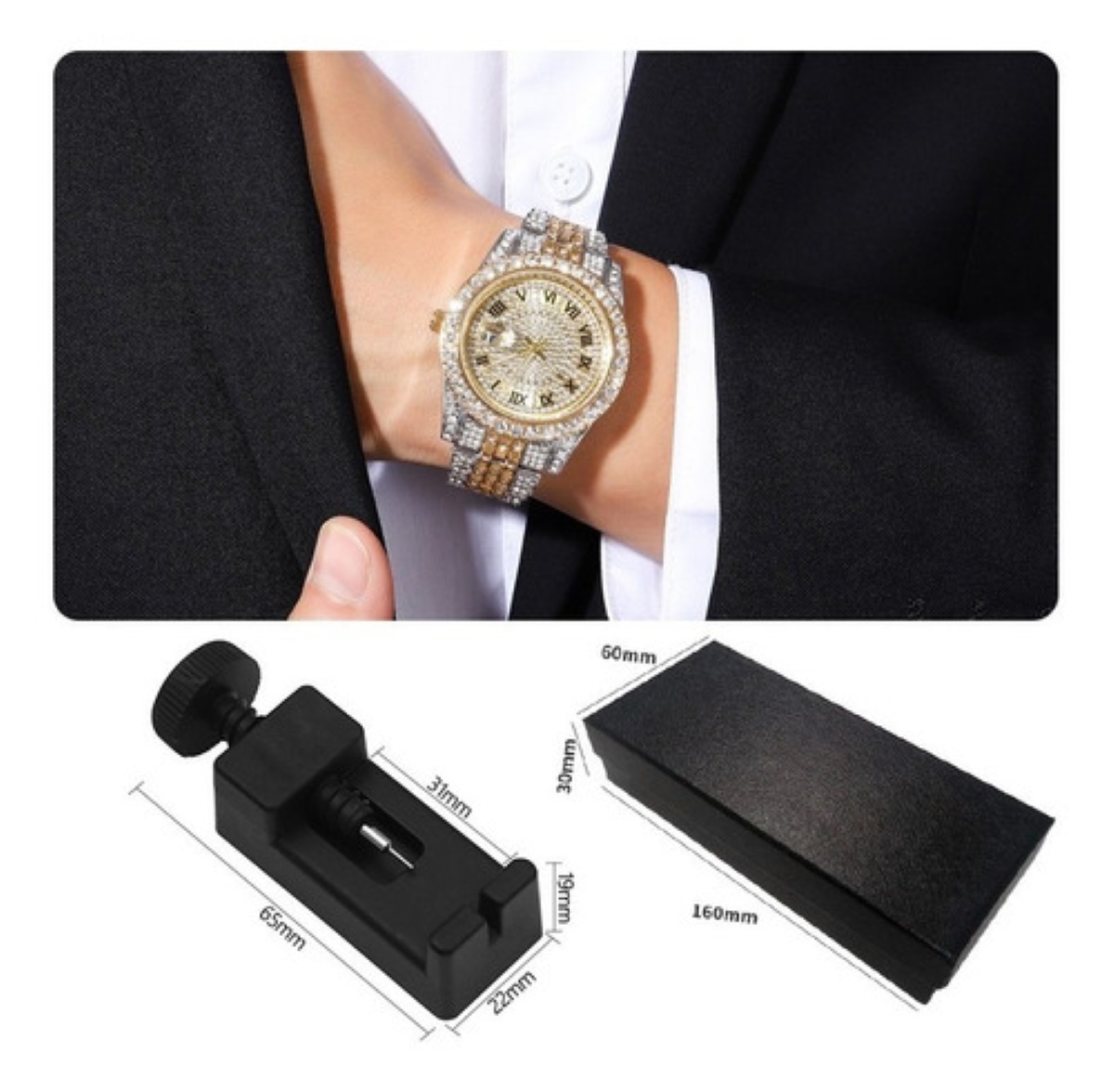 Reloj De Pulsera Plateada De Moda Con Fecha Y Diamantes Para Hombre 