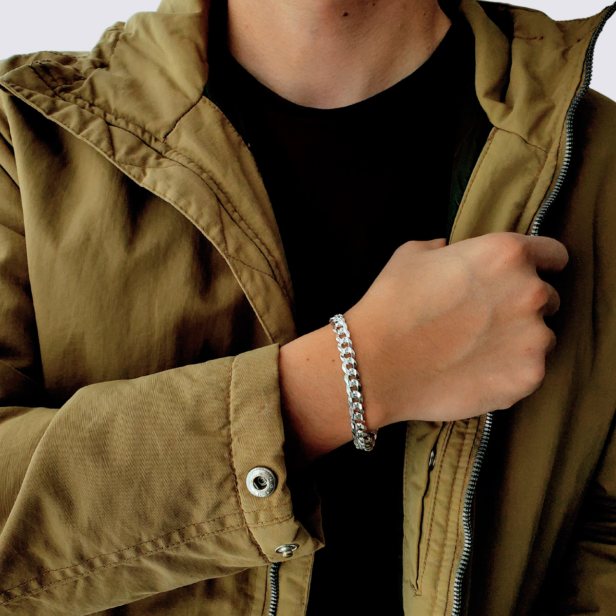 Esclava de plata 925 diamantado para hombre estilo barbada cubana, Incluye caja de regalo de la joyería