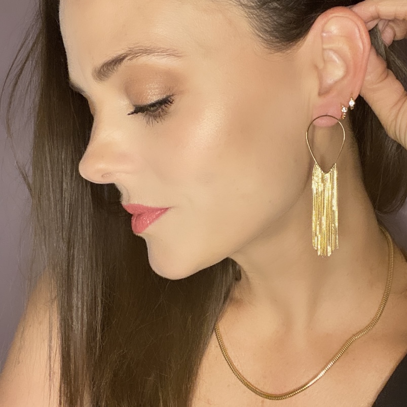 Aretes Largos Dorados- Baño de oro 18k 