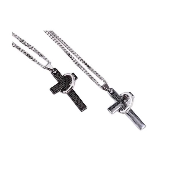 Collar Colgante Pareja Anillo Cruz Acero Inoxidable