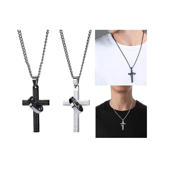 Collar Colgante Pareja Anillo Cruz Acero Inoxidable