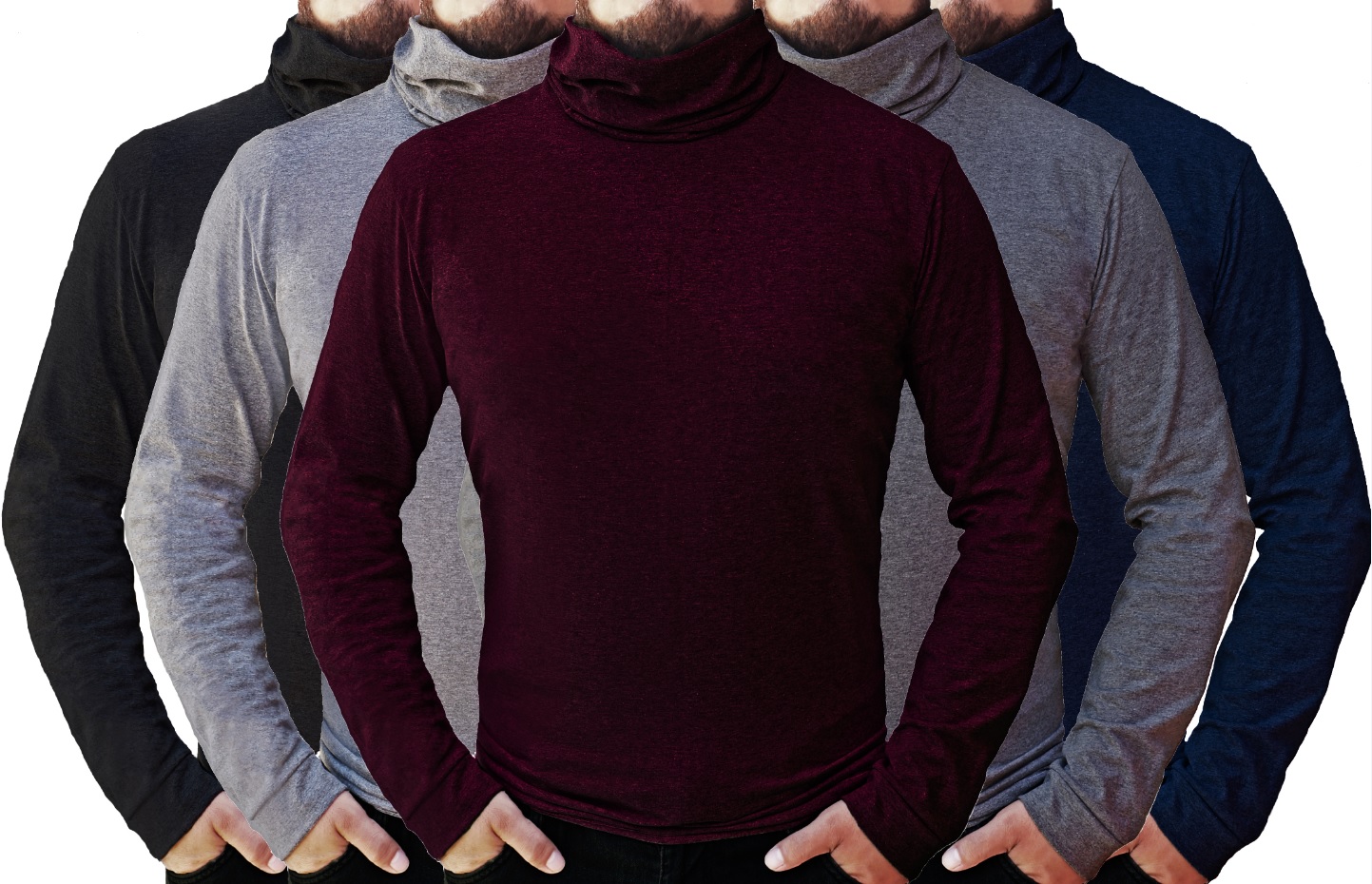 Playera Manga Larga Hombre Cuello Tortuga 5 Pzs basicas.