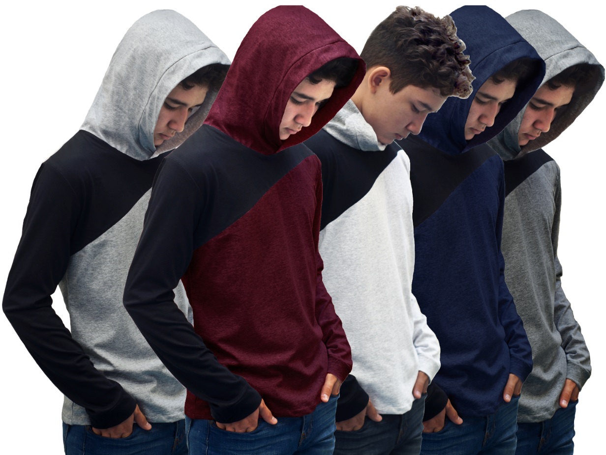 Playera Manga Larga Con Gorro Hombre 5 Pz cruzada.