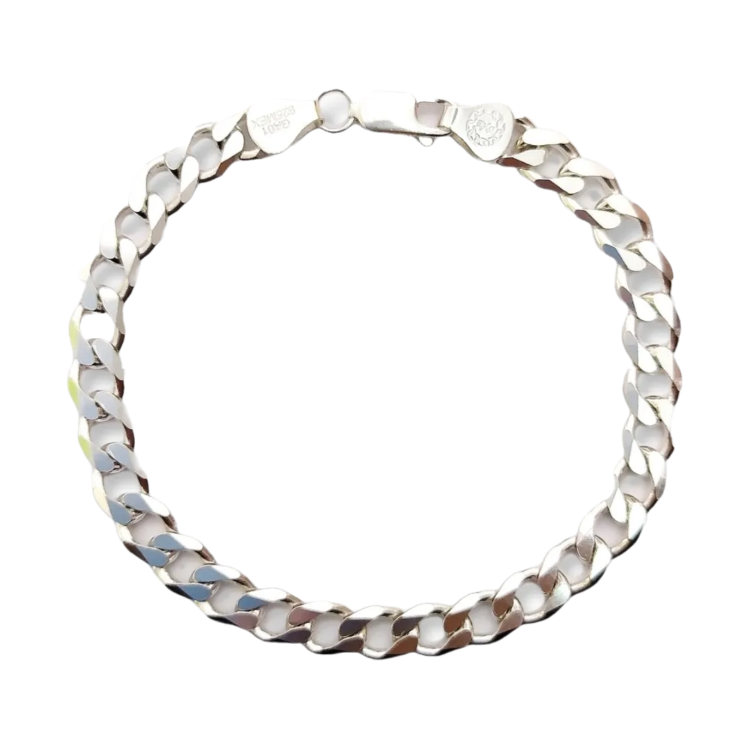 Esclava Pulsera Barbada Lisa Para Hombre De Plata .925