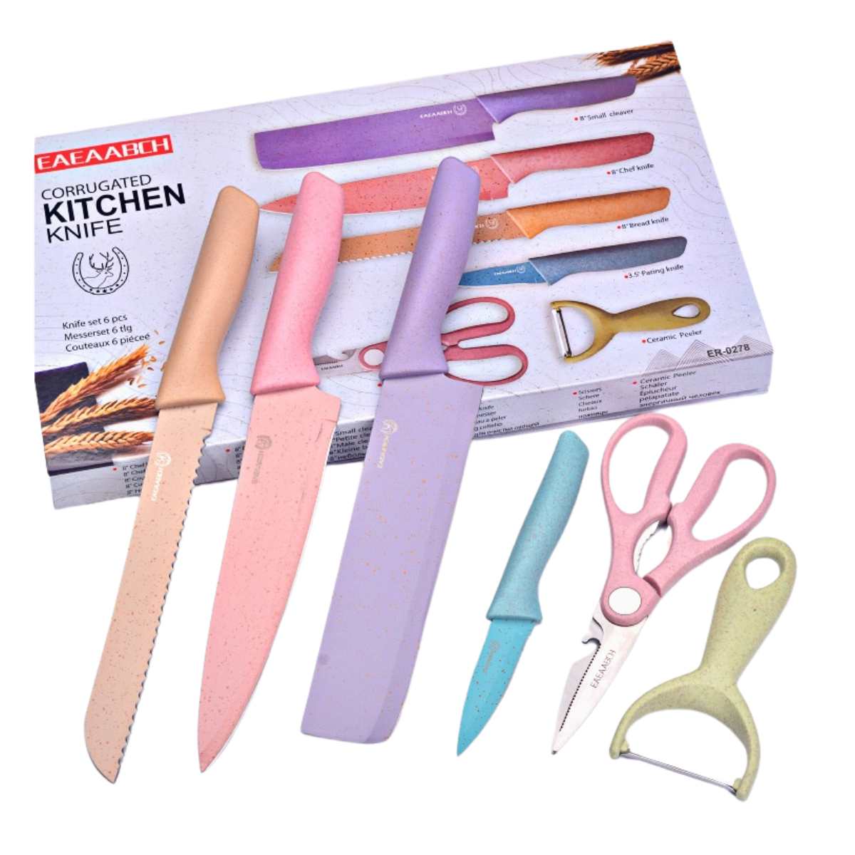 Set de Cuchillos Juego de 6 Piezas Paquete Acero Inoxidable Antiadherentes