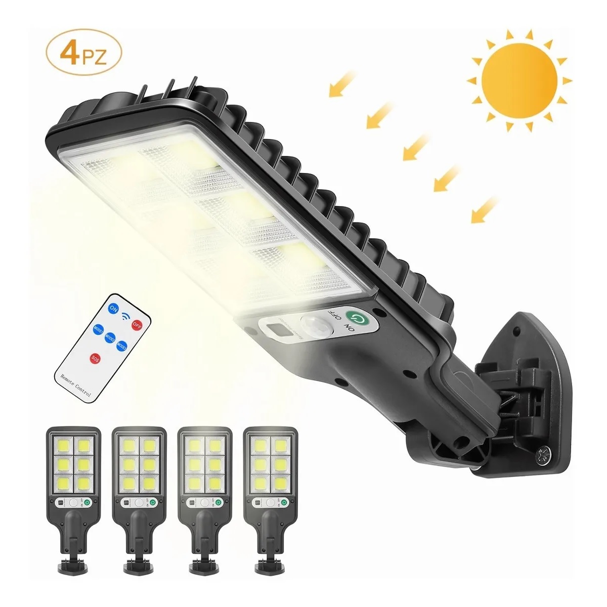 Set Lampara Solar Exterior Led Sensor Luces 3modos 4 Pzs