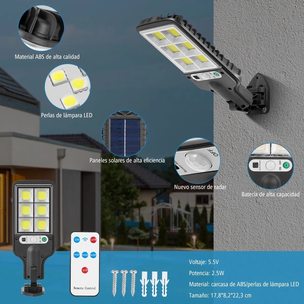 Set Lampara Solar Exterior Led Sensor Luces 3modos 4 Pzs