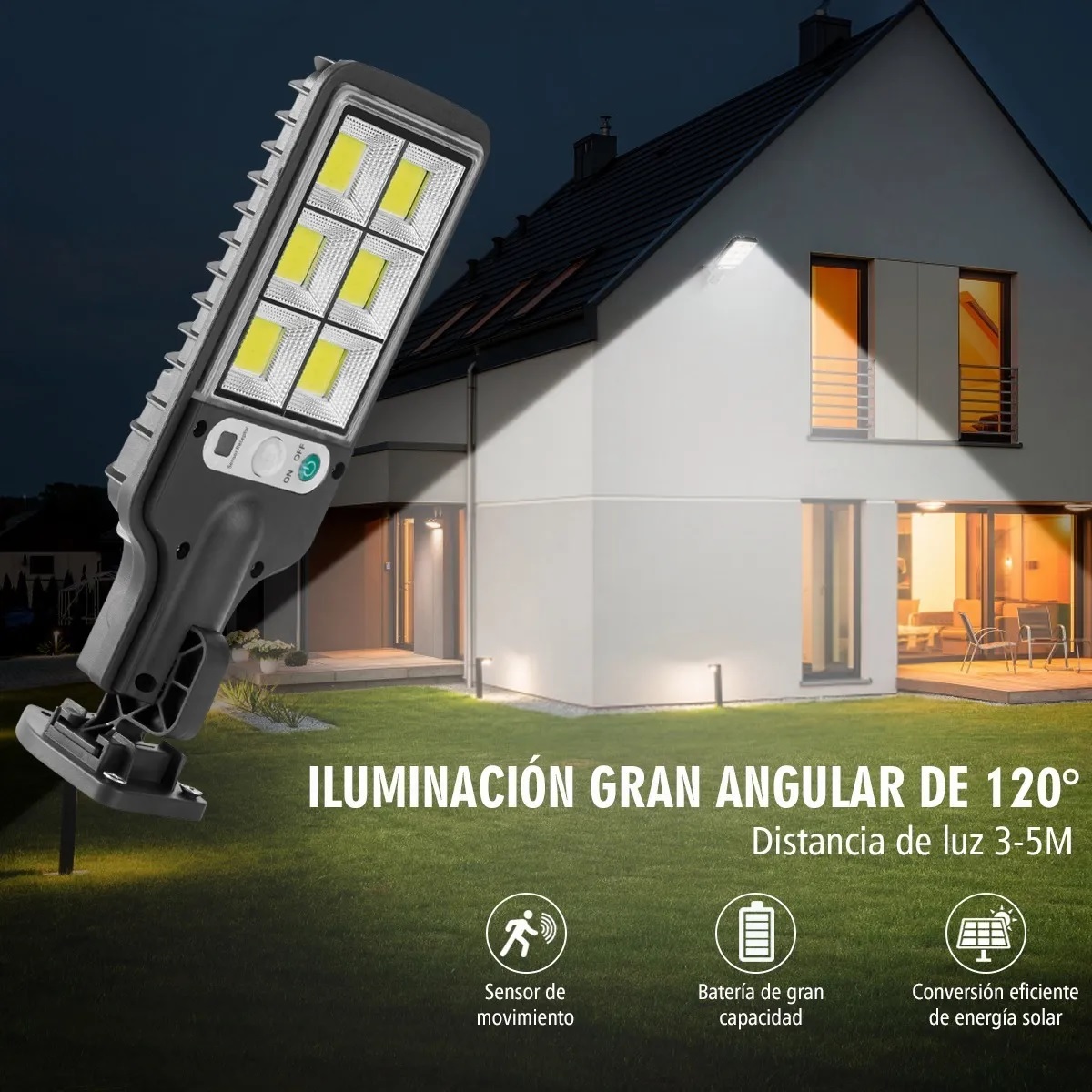Set Lampara Solar Exterior Led Sensor Luces 3modos 4 Pzs