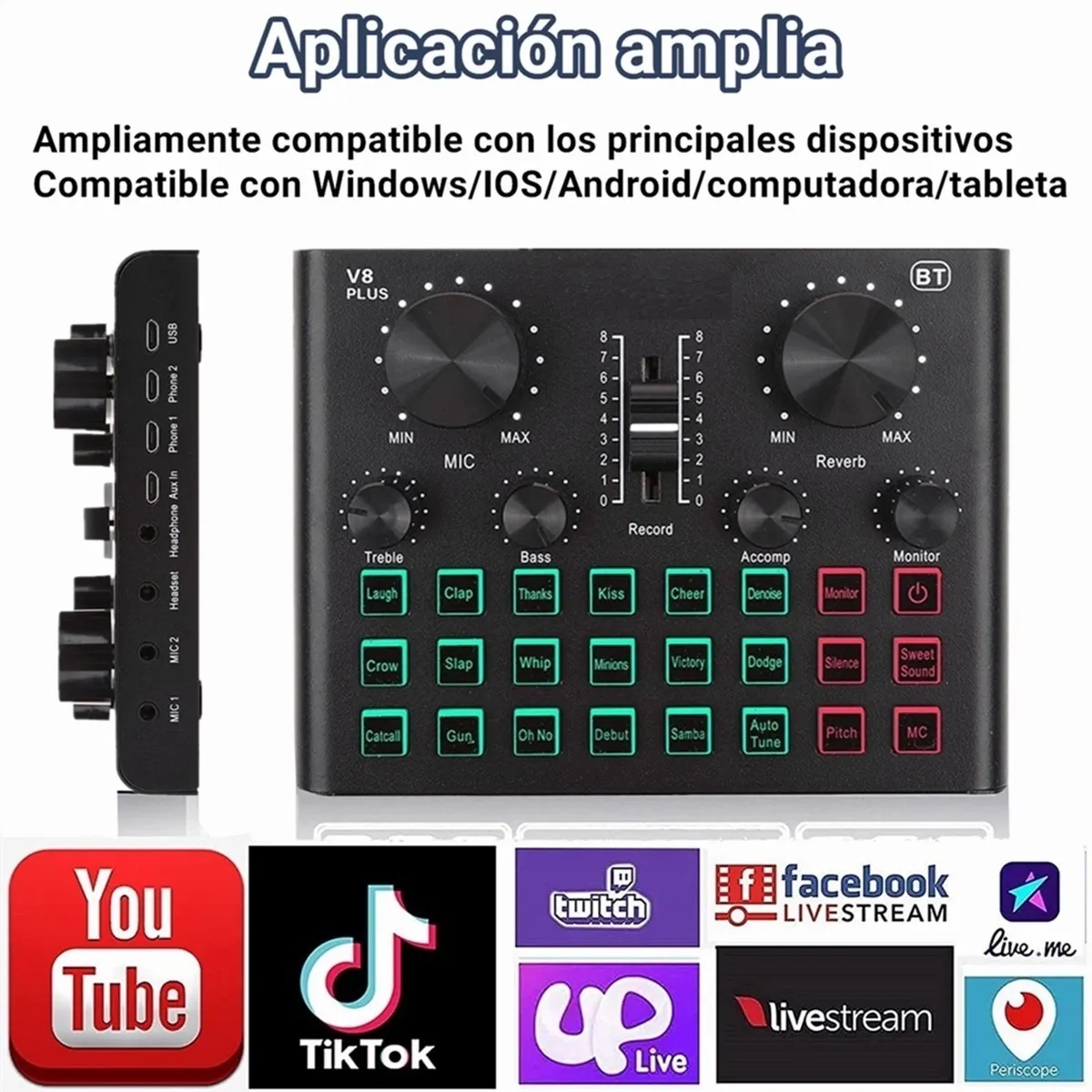 Mezclador Usb Externo Tarjeta De Sonido Audio Vivo V8