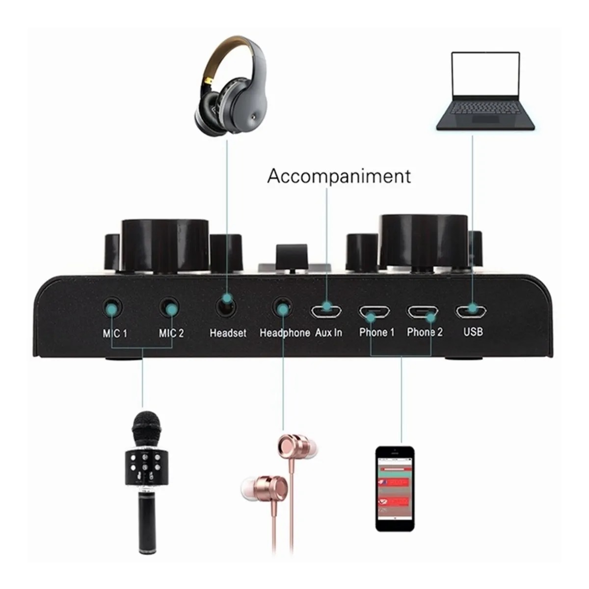 Mezclador Usb Externo Tarjeta De Sonido Audio Vivo V8