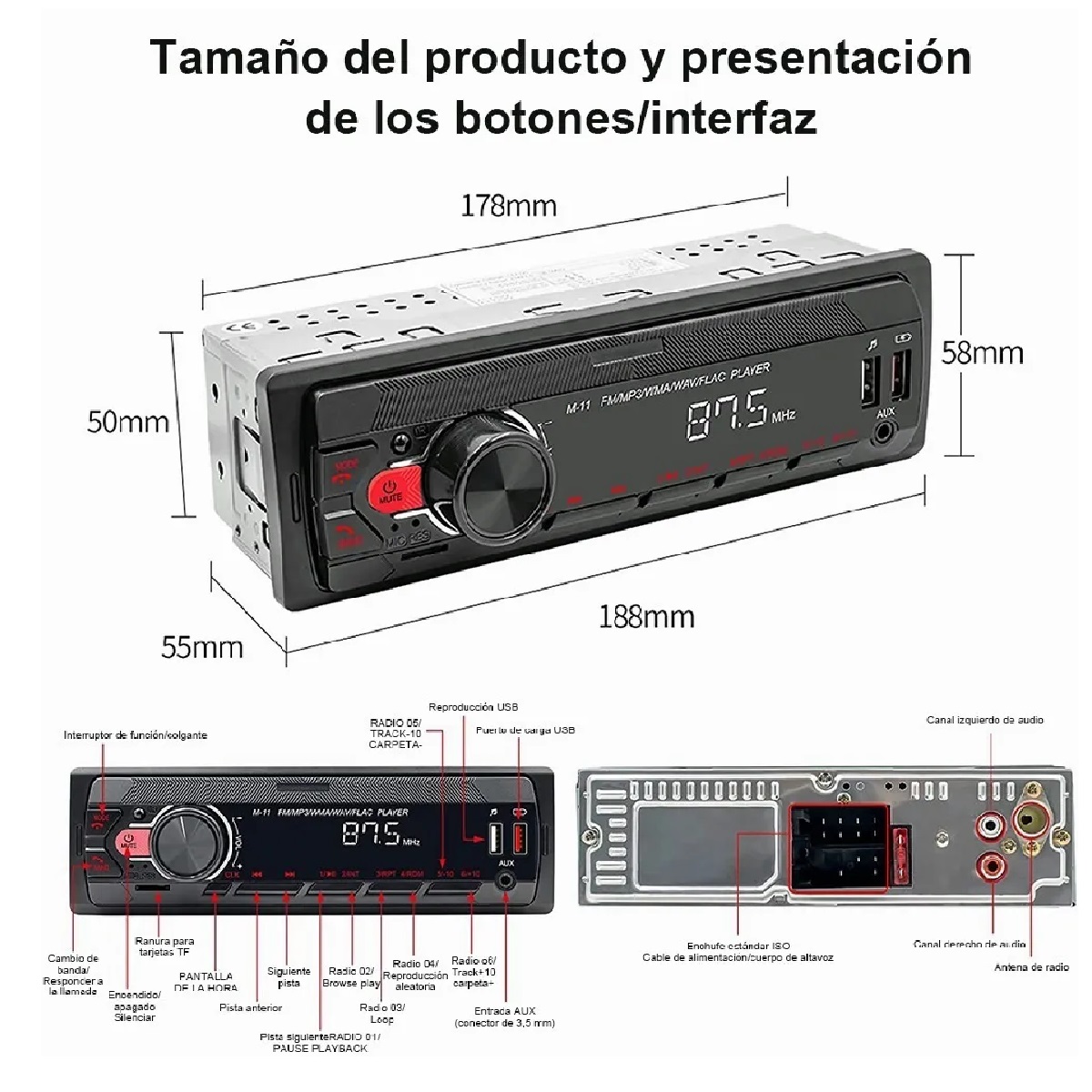 Estereo Para Auto Coche Reproductor Mp3 Radio Con Bt Usb Sd