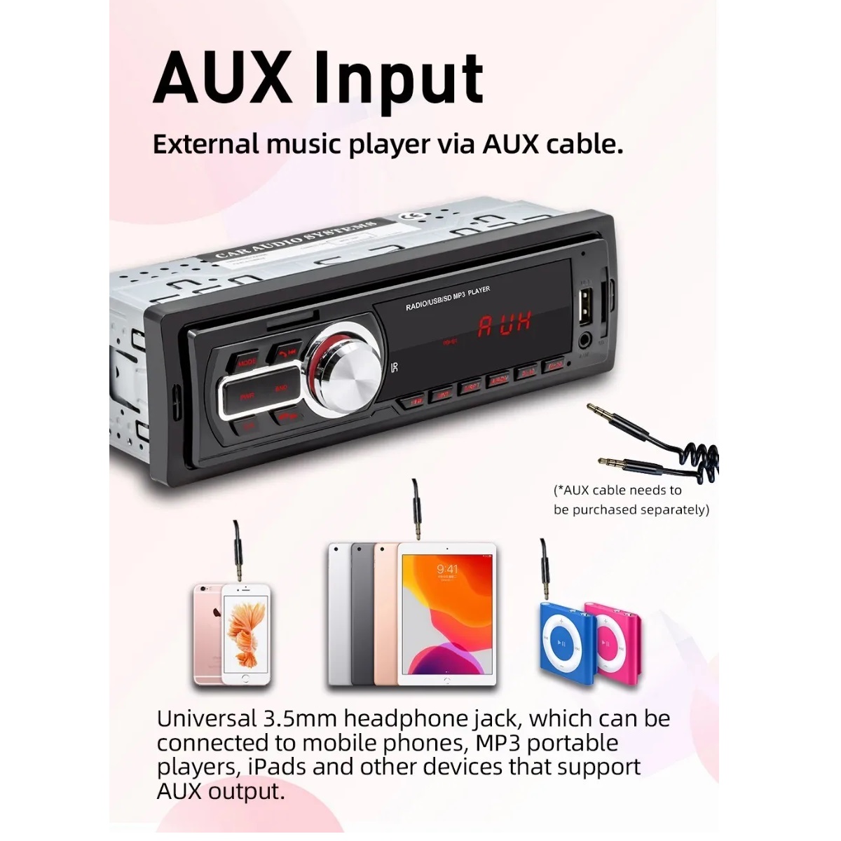 Reproductor Stereo Carro Usb Bluetooth Aux Radio Fm 1 Din