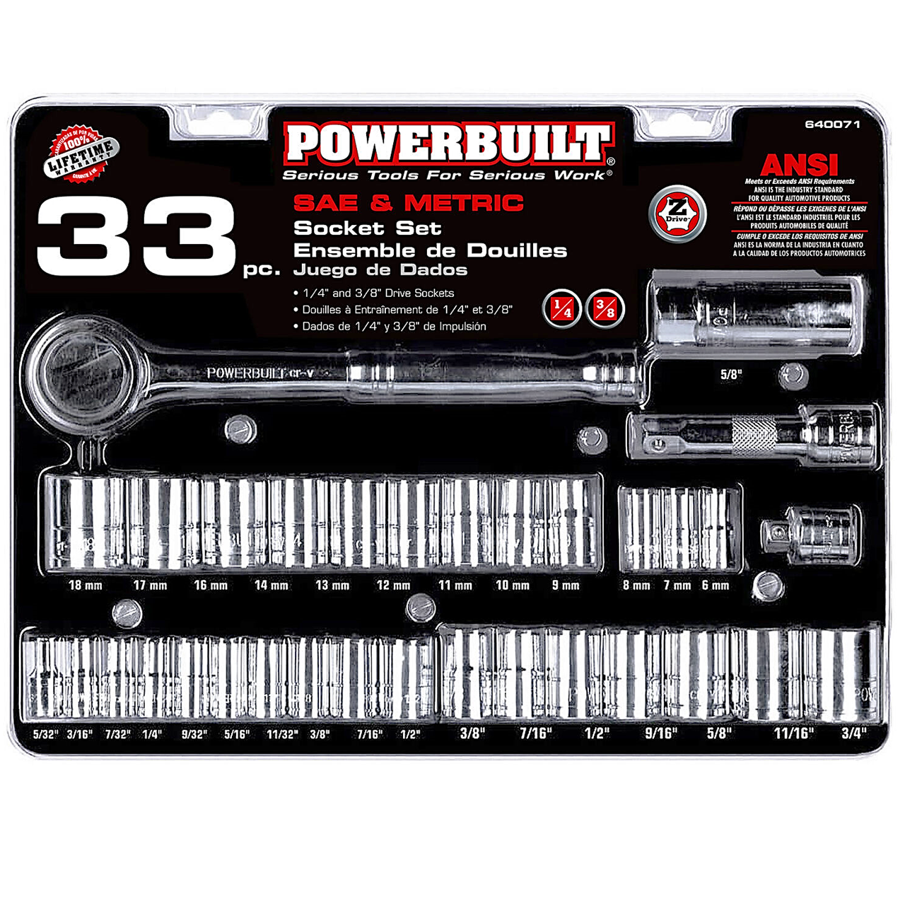 Juego De Dados Y Accesorios PowerBuilt Combinados 33 Pzas