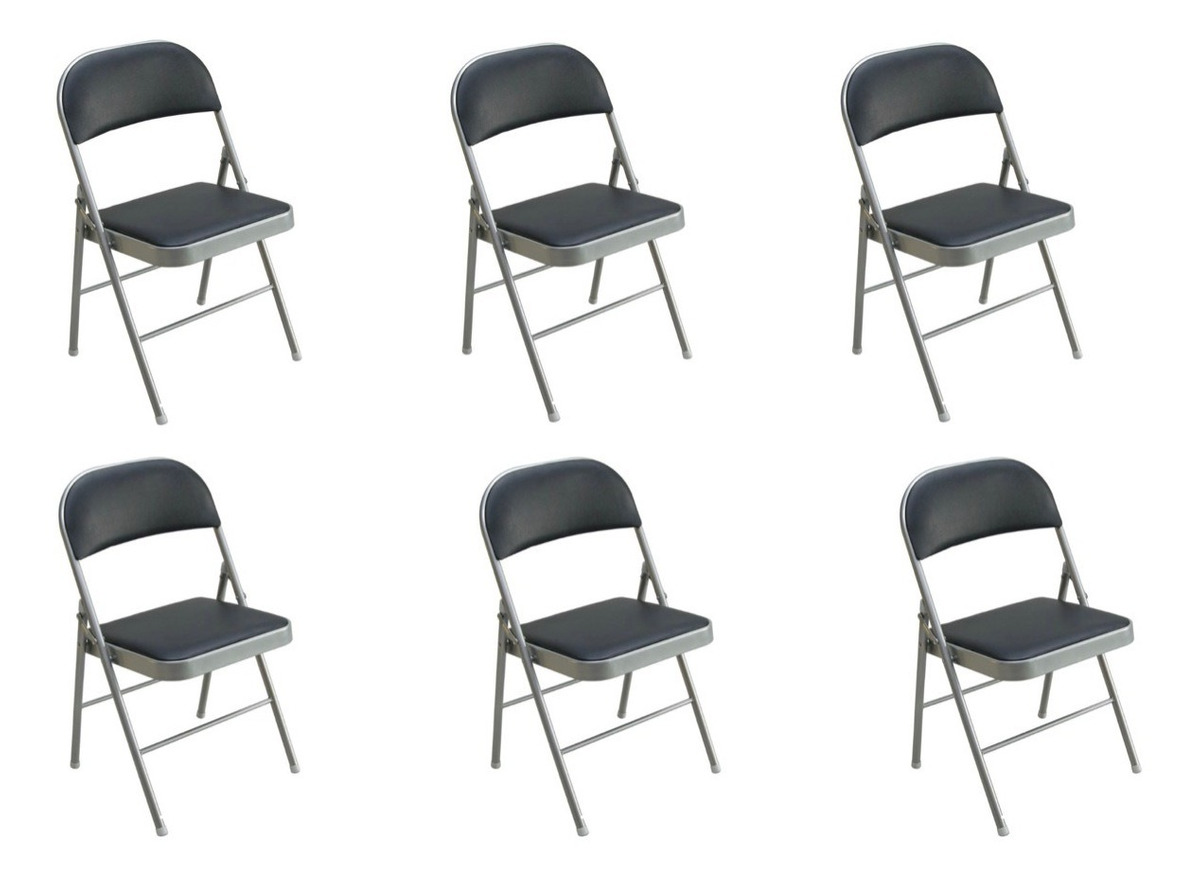 Silla Plegable Acojinada Metálica Con Vinil 6 Pzas Negro